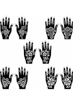 Flower Mehndi Stencil Sticker Combo With Stylish Patterns For Both Hand