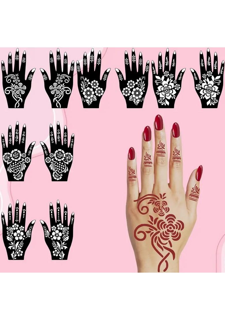 Flower Mehndi Stencil Sticker Combo With Stylish Patterns For Both Hand - Indya