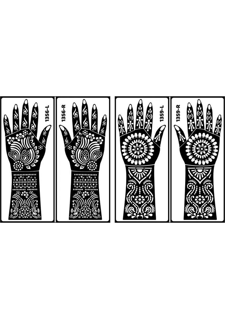 Beautiful Flower Design Easy Apply Stencil Mehndi Sticker Combo Kit Perfect - Indya