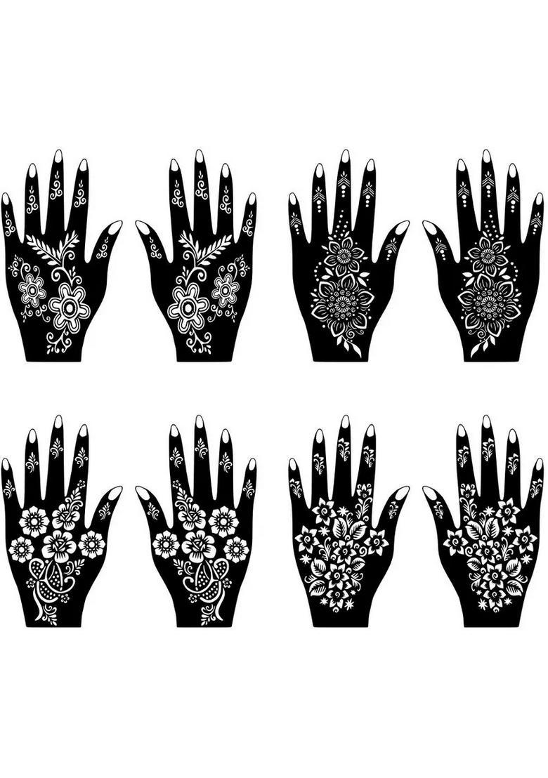 Elegant Rose Pattern Combo Mehndi Stencil Sticker Set For Unique Hand Art - Indya