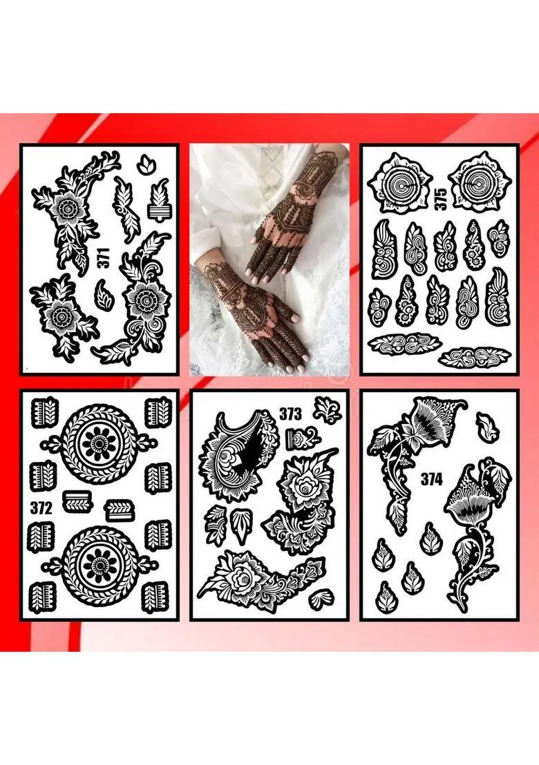 Modern Combo Mehndi Stencil Sticker Set For Full Hand Henna Design - Indya