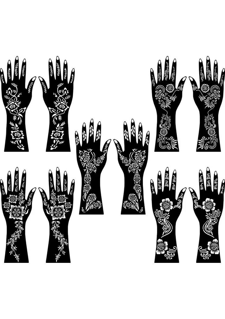 Multi-Use Combo Mehndi Stencil Sticker With Hand, & Finger Design - Indya