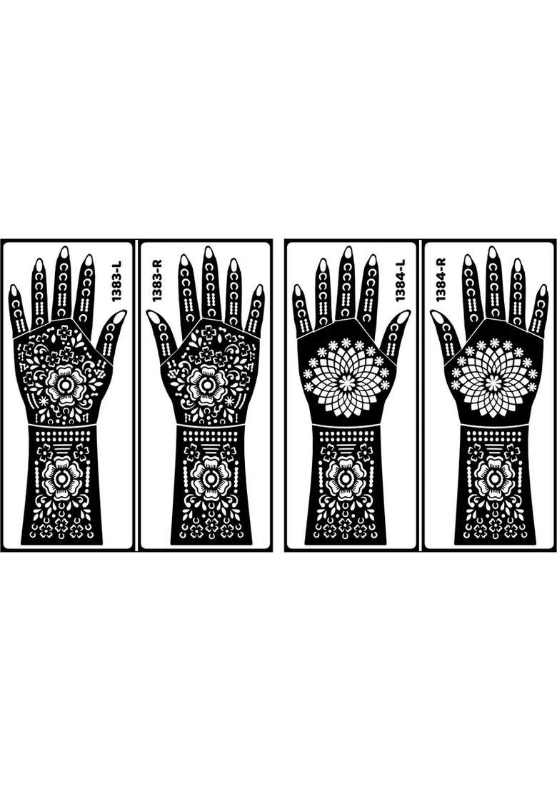 Floral Back & Front Hand Stencil Mehndi Sticker And Instant Use - Indya