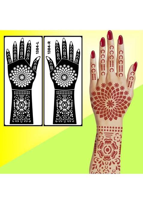 Finger And Palm Bridal Mehndi Stencil Sticker With Traditional Indian Art
