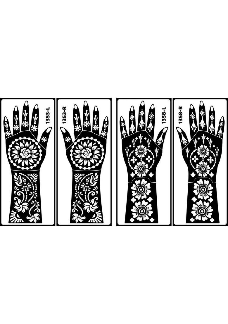 Beautiful Floral Back Hand Mehndi Stencil Temporary Sticker For Wedding - Indya