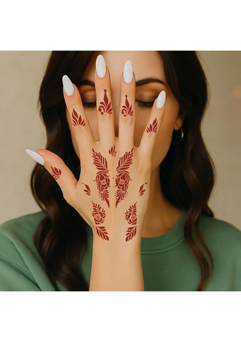 Full Hand Combo Mehndi Stencil Stickers For Palm Finger Wrist & Back Hand - Indya