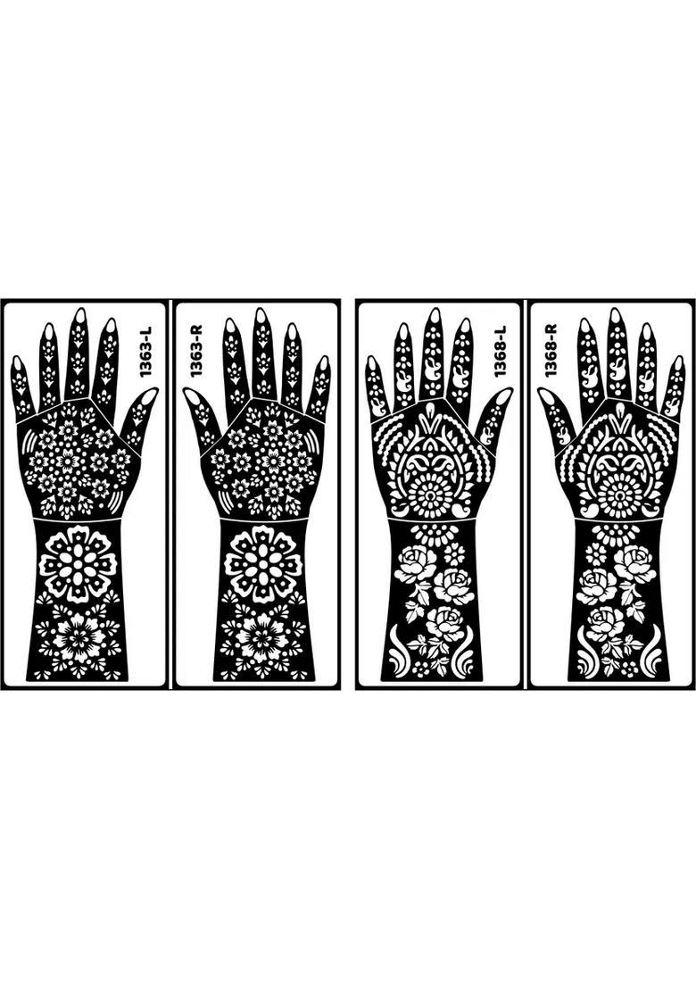 Beautiful Flowers Designer Back Hand Mehndi Stencil Sticker Perfect - Indya
