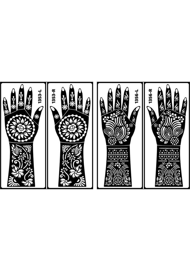 Bridal Both Hand Combo Mehndi Stencil Sticker Beautiful Floral Patterns - Indya