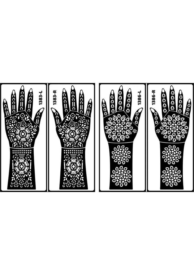 Bridal Both Hand Combo Mehndi Stencil Sticker Beautiful Floral Patterns - Indya