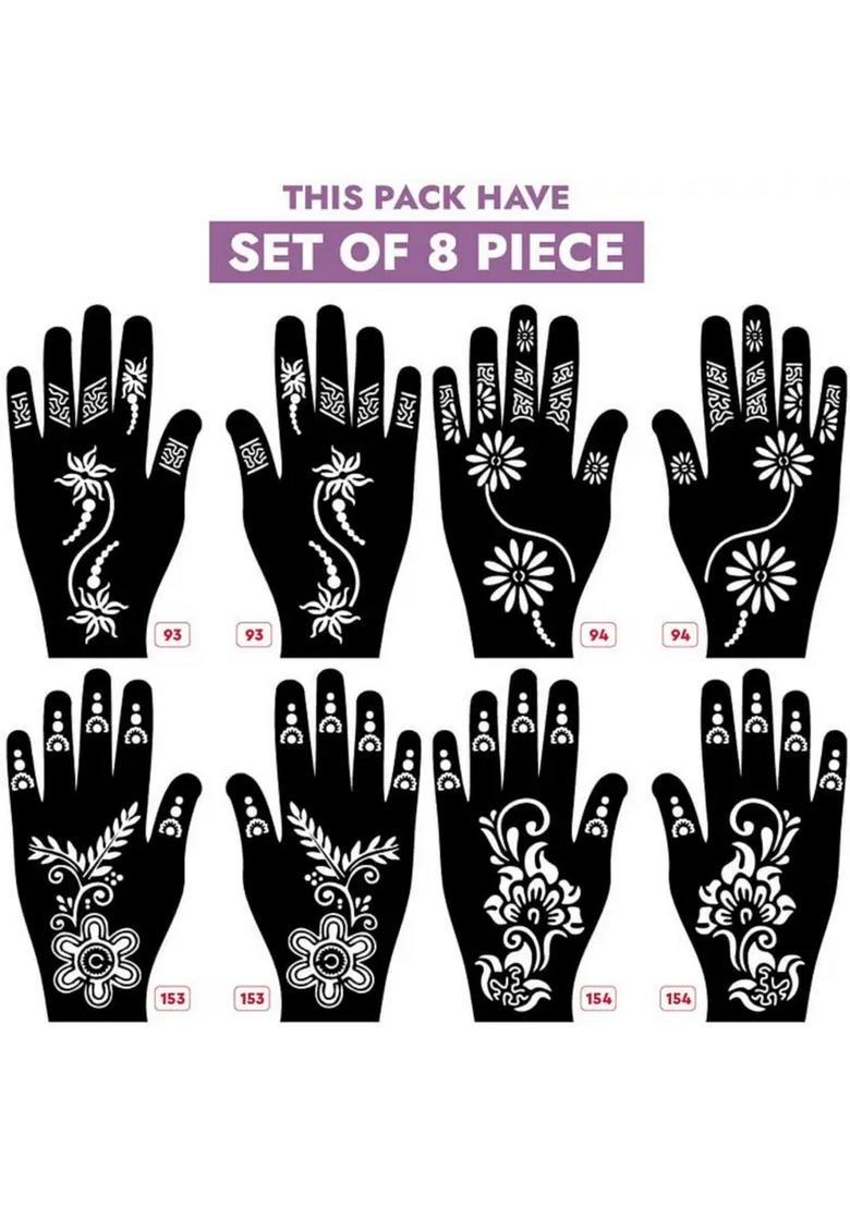 Set Of 8 Henna Tattoo Stencil Mehandi Stencils For Women, Girls & Kids - Indya
