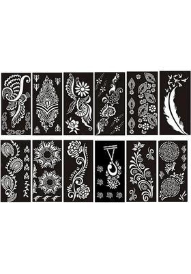 Henna Tattoo Stencil (Set For 12) Women Girls Hand