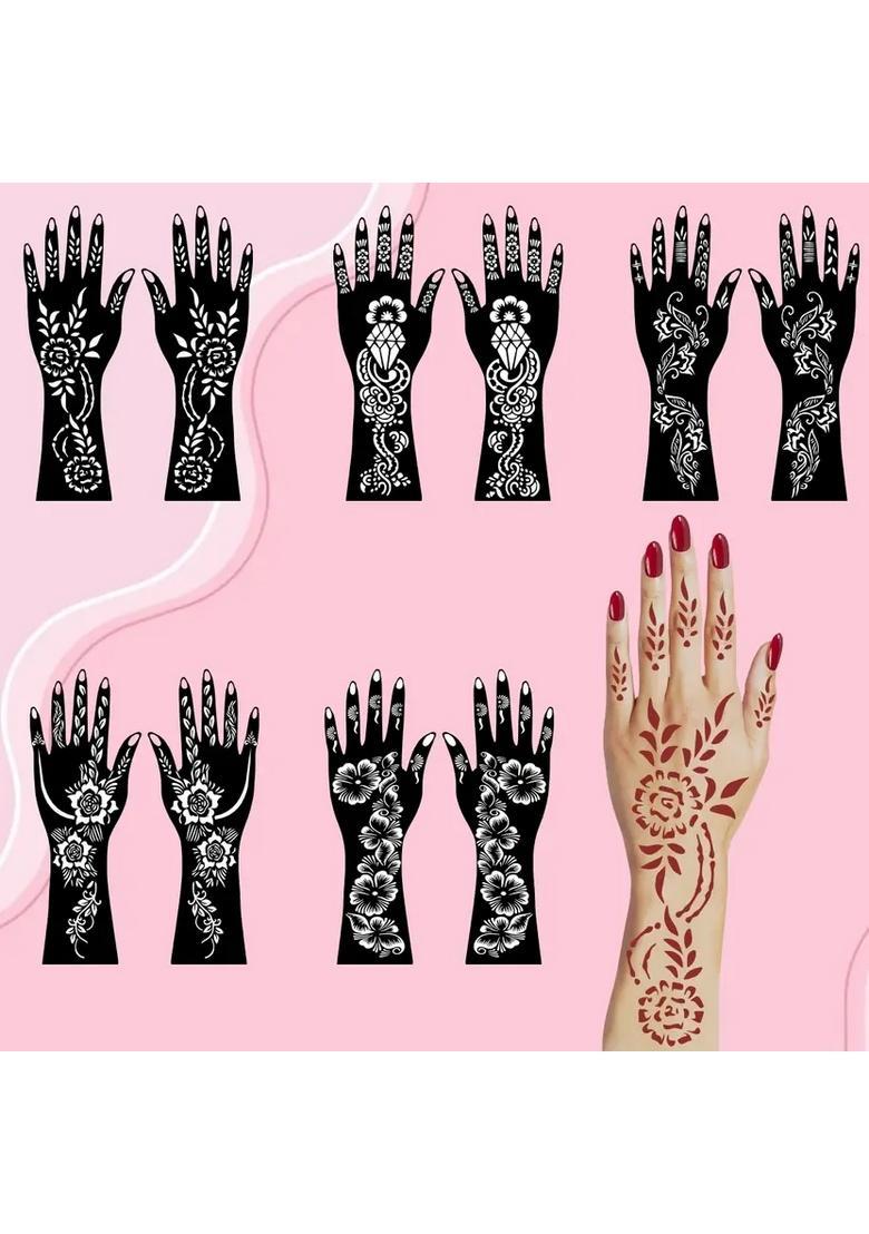 Combo Mehndi Stencil Sticker Kit For Both Hands, Finger & Palm Patterns - Indya
