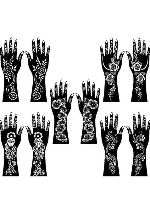 Combo Mehndi Stencil Sticker Kit For Both Hands, Finger & Palm Patterns