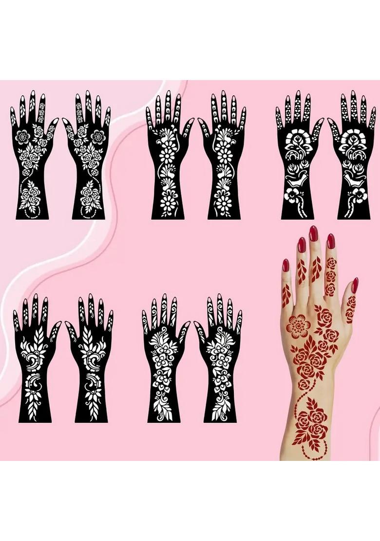 Elegant Art Combo Mehndi Stencil Stickers For Quick Use On Both Hands - Indya
