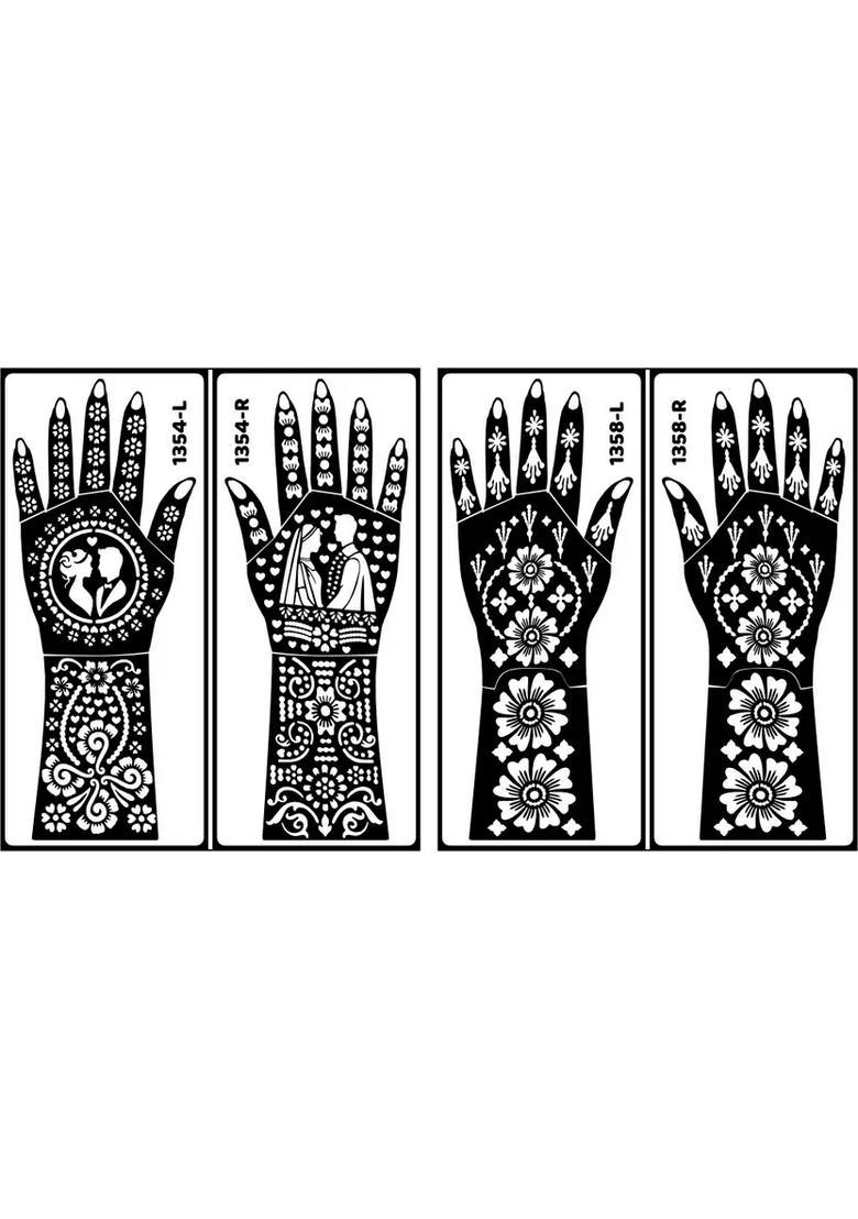 Hand & Fingers 2 Pack Of Combo Mehndi Stencil Sticker For Women Perfect - Indya