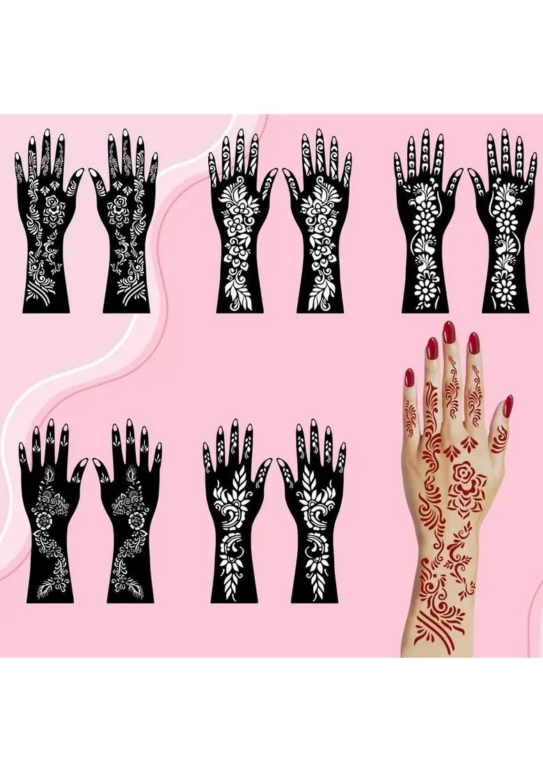 Combo Mehndi Stencil Sticker Pack Designed For Easy Finger Palm & Wrist Use - Indya