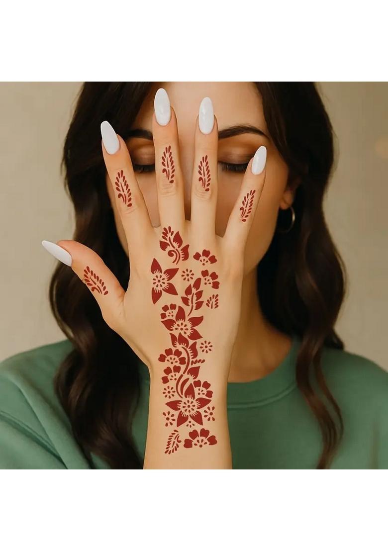 Elegant Combo Mehndi Stencil Sticker Set Featuring Flower Trails For Hands - Indya