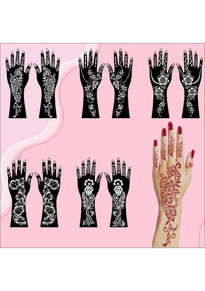 Beautiful Combo Mehndi Stencil Sticker For Quick Apply On Both Hands - Indya