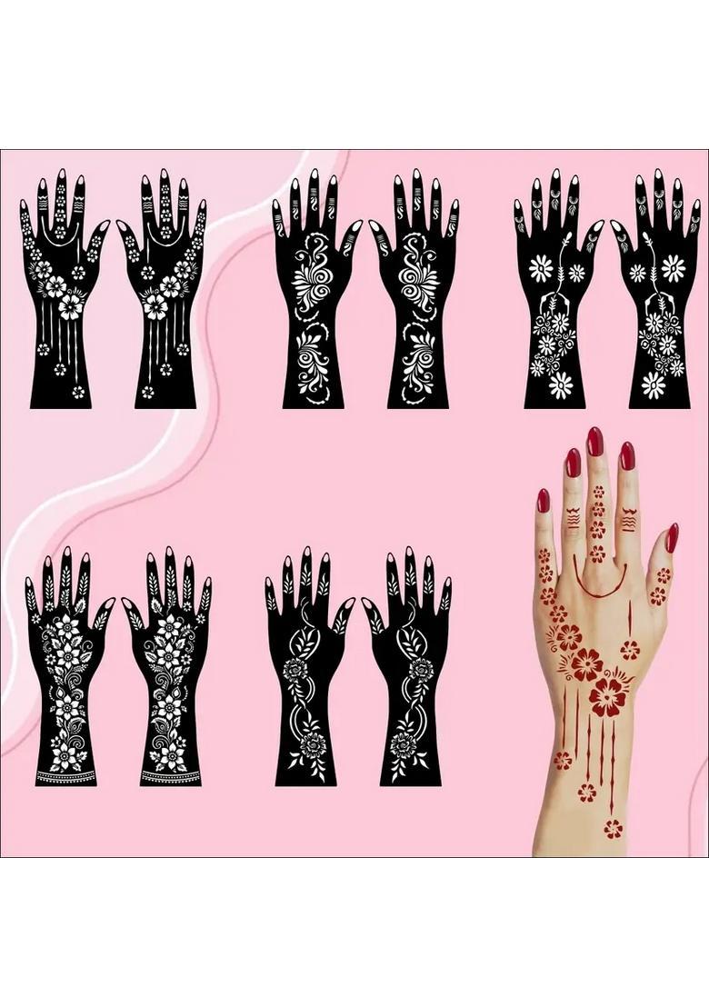 Easy Apply Combo Mehndi Stencil Stickers With Ready To Apply Finger & Palm - Indya