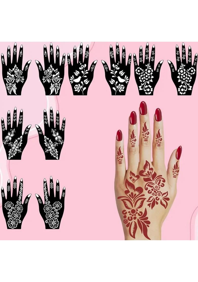 Stylish Mehndi Stencil Sticker Combo For Back, Front Hand, Fingers, & Wrists - Indya