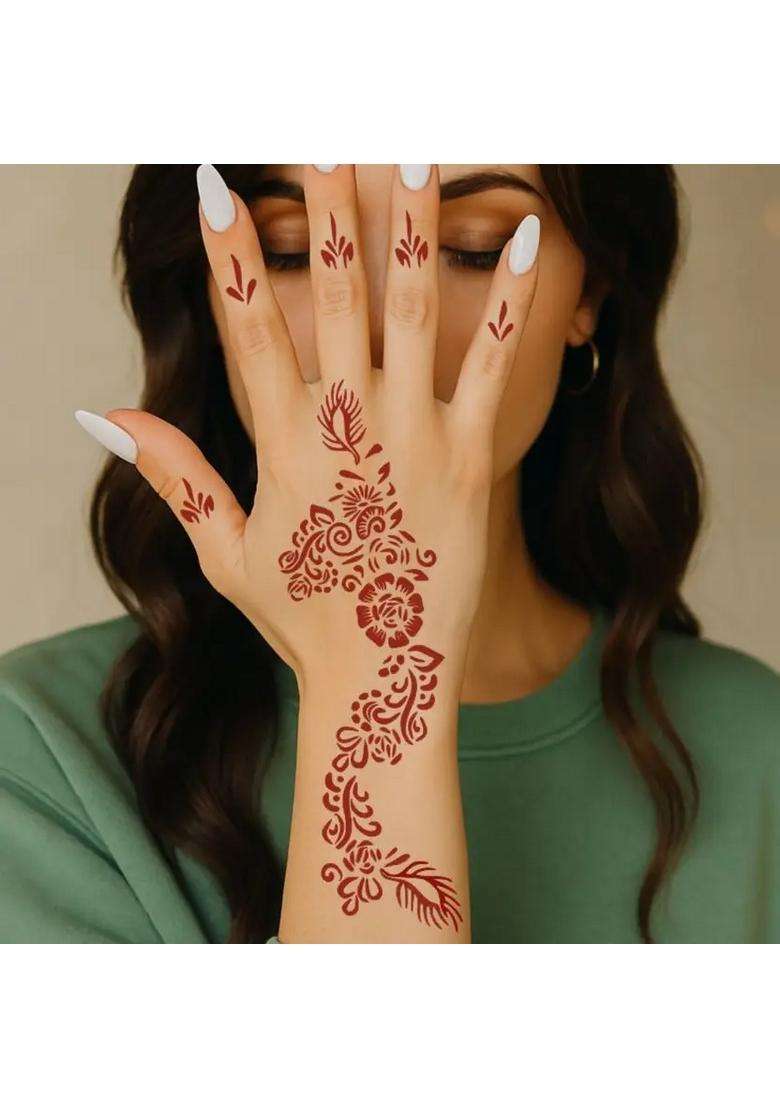 Multi Design Combo Mehndi Stencil Sticker For Front, Back Hand, & Side Fingers - Indya