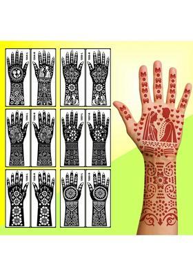 Full Hand Combo Mehndi Stencil Sticker Set With Couple Art For Karwa Chauth