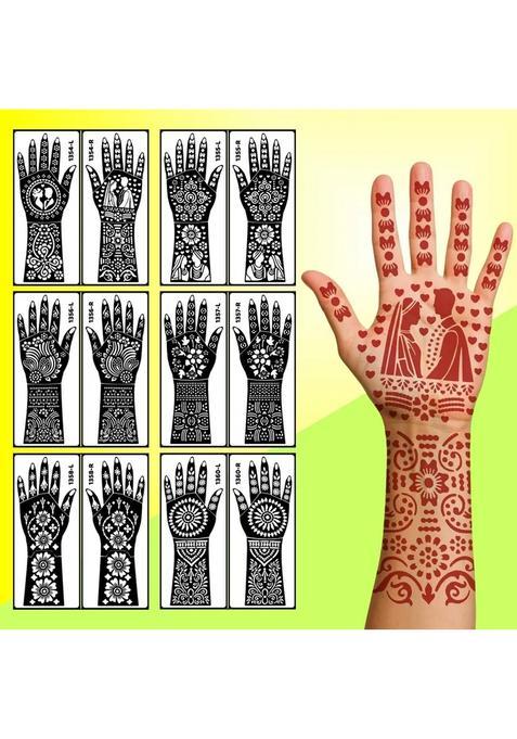 Full Hand Combo Mehndi Stencil Sticker Set With Couple Art For Karwa Chauth