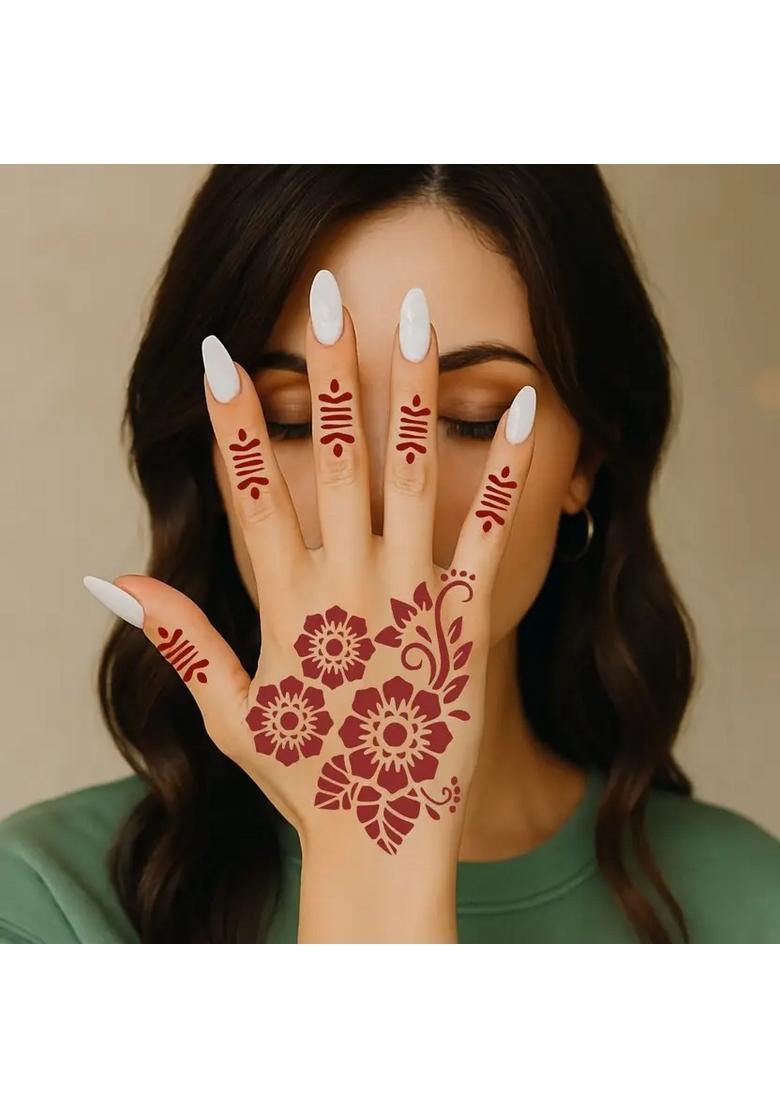 Elegant And Easy To Apply Mehndi Combo Stencil Stickers For All Festival - Indya