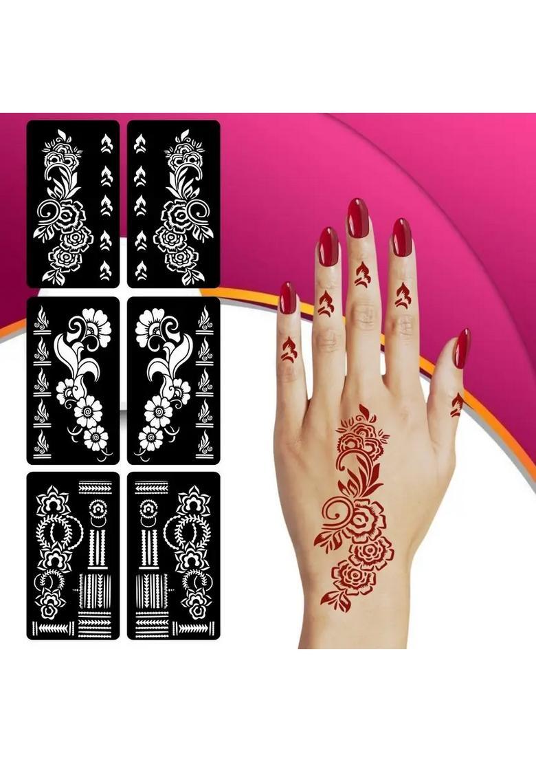 Elegant Combo Mehndi Stencil Sticker Set Featuring Leafy Floral Designs - Indya