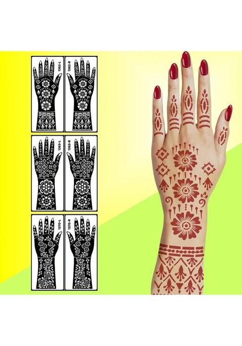 Floral & Leaf Pattern Henna Stencil Sticker Set Wedding Look