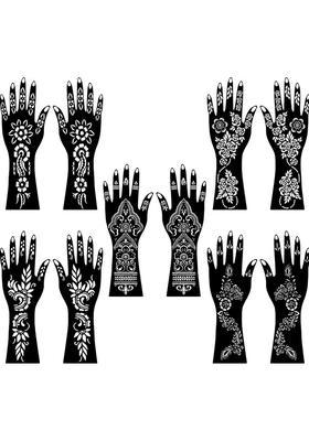 Full Hand Combo Mehndi Stencil Stickers For Palm, Finger, Wrist And Back Side