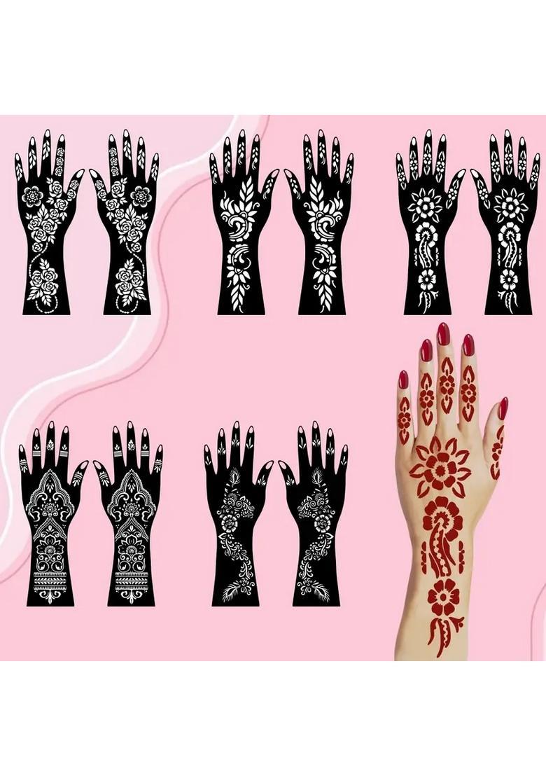 Full Hand Combo Mehndi Stencil Stickers For Palm, Finger, Wrist And Back Side - Indya