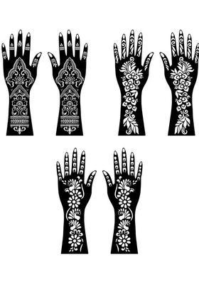 Celebration Combo Mehndi Stencil Sticker Set For Girls With Floral Inspired Hand