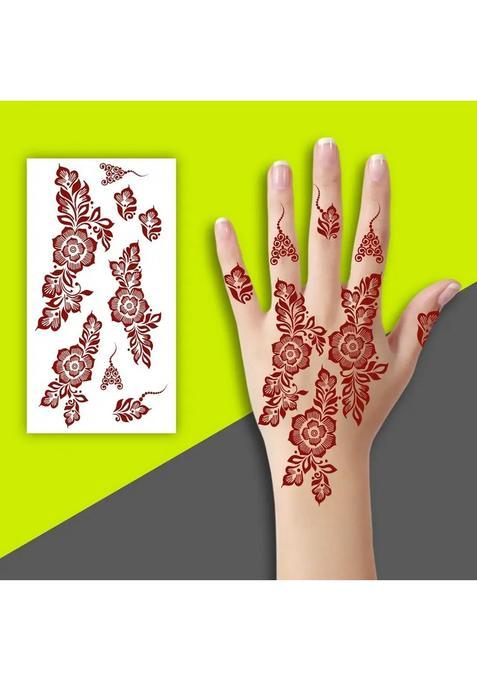 Artistic Maroon Flower Design With Thin Leafy Veins For Full Hand