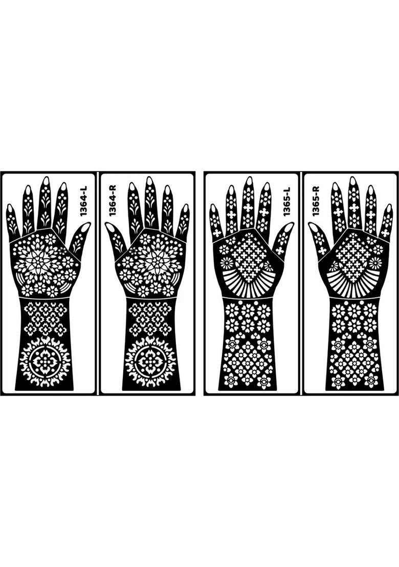 Full Hand Design Bridal Stencil Mehndi Sticker Combo With Flower Design - Indya