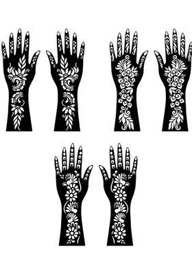Combo Mehndi Stencil Sticker For Festival Use With Floral Design For Hand Art
