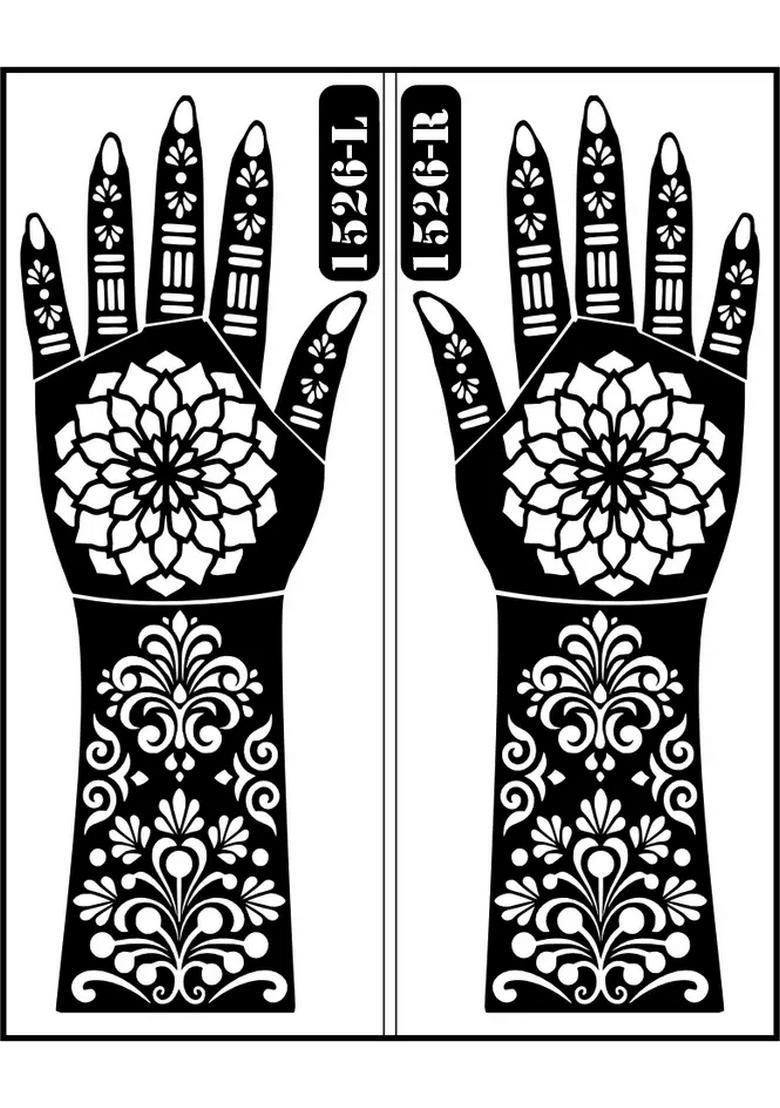 Beautiful Henna Design Mehndi Stencil Sticker For Both Hand And Fingers - Indya