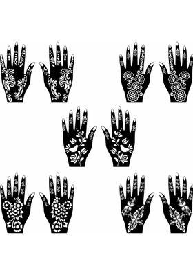 Combo Mehndi Stencil Stickers With Floral Art For Back Hand & Palm
