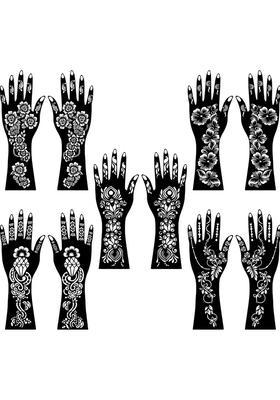 Quick Apply Combo Mehndi Stencil Sticker Set For Hands, Palm & Fingers