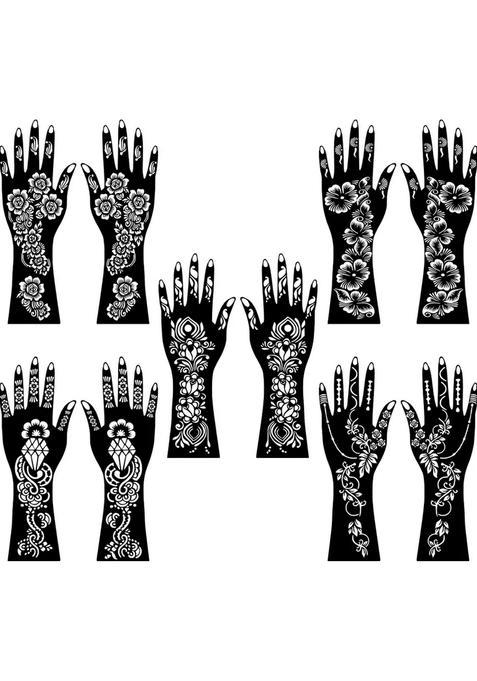 Quick Apply Combo Mehndi Stencil Sticker Set For Hands, Palm & Fingers