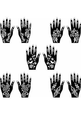 All-In-One Mehndi Stencil Sticker Combo With Floral Design For Both Hand