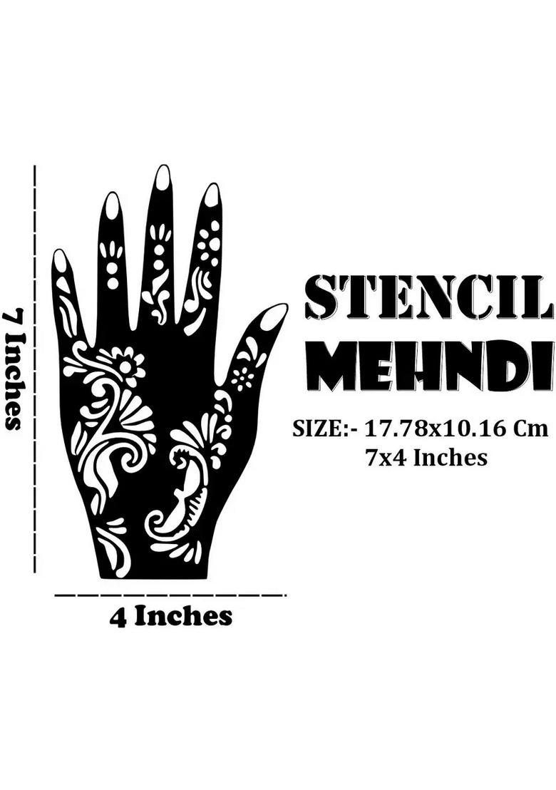All-In-One Mehndi Stencil Sticker Combo With Floral Design For Both Hand - Indya