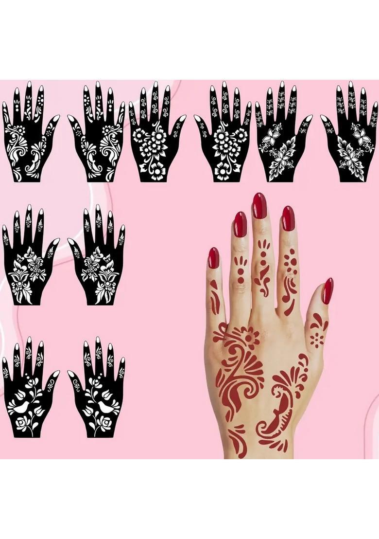 All-In-One Mehndi Stencil Sticker Combo With Floral Design For Both Hand - Indya