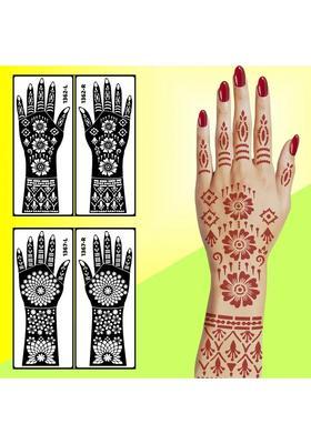 Trendy Mehndi Stencil Sticker With Beautiful Design Combo Kit Quick & Easy
