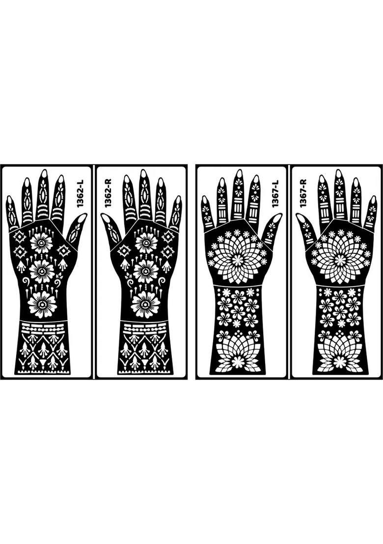 Trendy Mehndi Stencil Sticker With Beautiful Design Combo Kit Quick & Easy - Indya