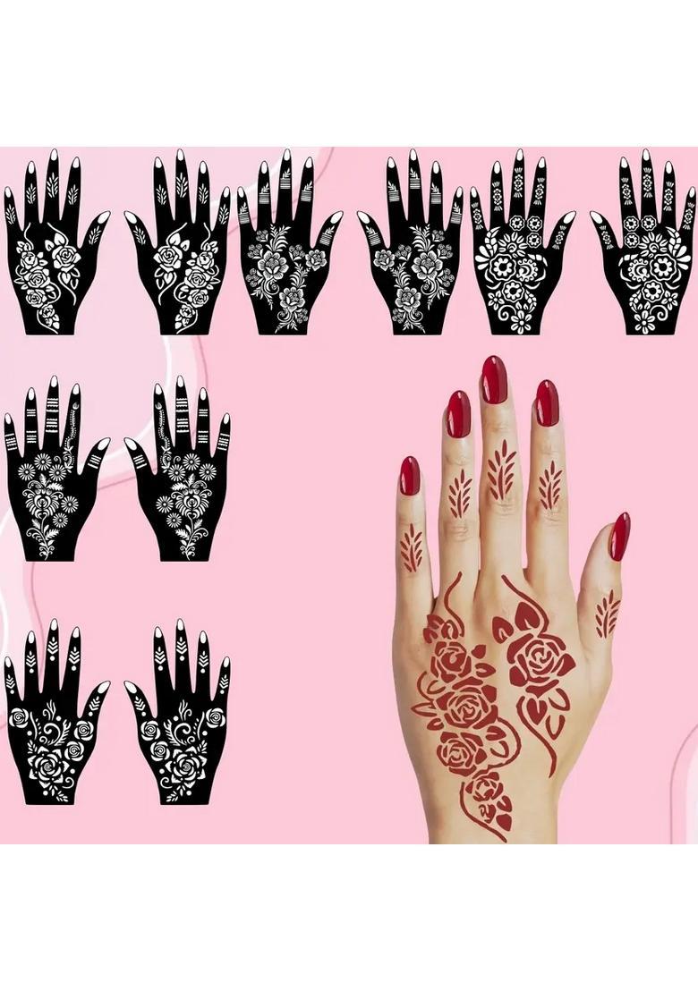 Quick-Apply Combo Mehndi Stencil Sticker Design Set For Hands, Palms, & Fingers - Indya