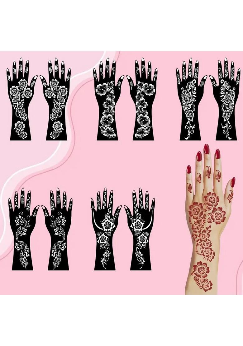 Front Palm Combo Mehndi Stencil Sticker For Finger & Thumb Design - Indya