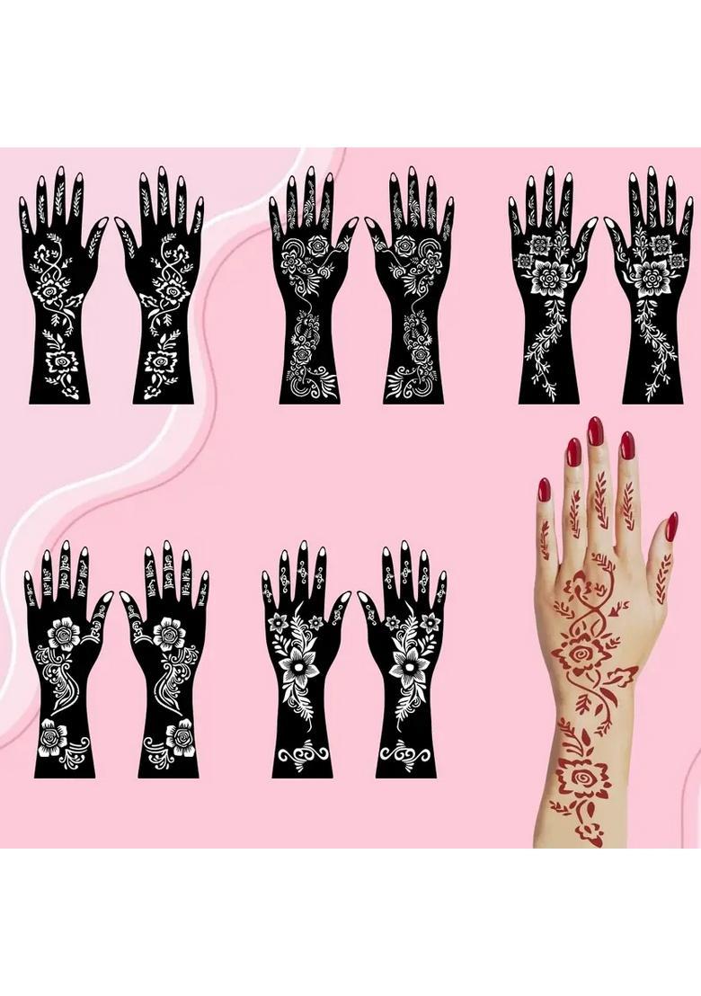 Combo Mehndi Stencil Stickers With Finger & Palm Patterns For All Occasion - Indya