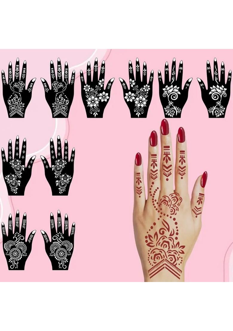 Multi-Design Henna Art Combo Stencil Sticker For Back & Front Hand - Indya