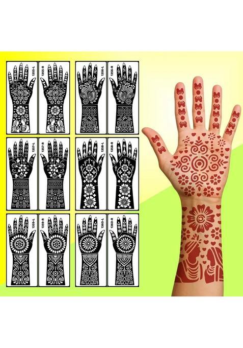 Full Hand Combo Mehndi Stencil Sticker Set With Floral & Flower Art For Wedding